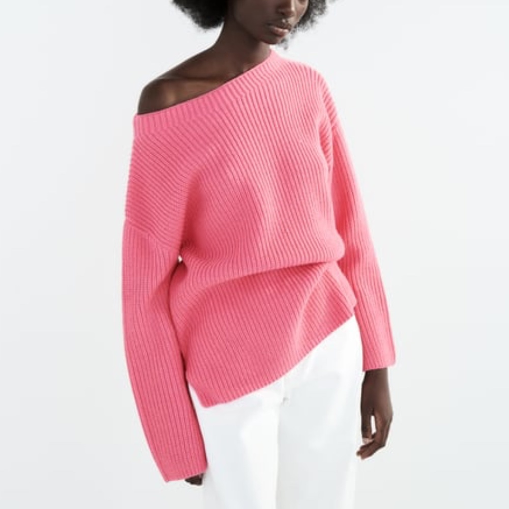 NWT ZARA WOOL BLEND BOATNECK KNIT SWEATER PINK S
